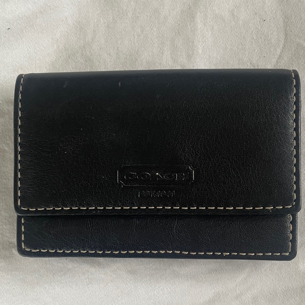 Coach Black Leather Trifold with Contrast Stitching